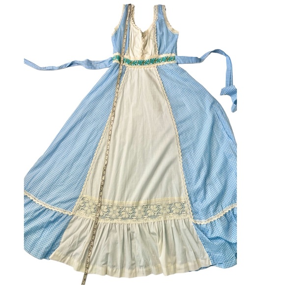 Vintage Prairie Maxi Dress Blue White Gingham Size Small - Picture 14 of 16